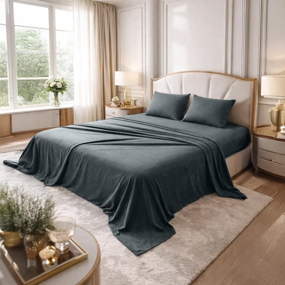 Dan River Bed Sheet Set Full 4 Piece Gray Breathable Soft Cotton Jersey Sheets with Deep Pockets, Unisex