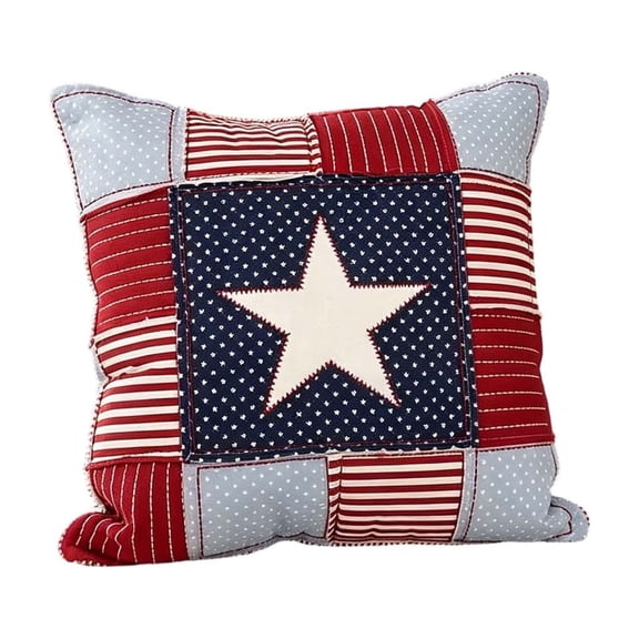 Patriotic Star Square Throw Pillow, 20x20 Inch 4th of July America Splice Throw Pillow, Plaid Stripe Independence Day Memorial America Stars Decor for Sofa Couch