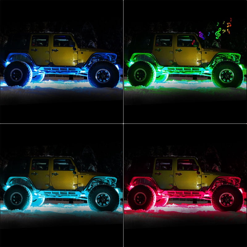 Sunpie 6 Pods RGB-W LED Rock Lights Multicolor Underglow Neon Light Kit with Bluetooth Controller, Music Mode