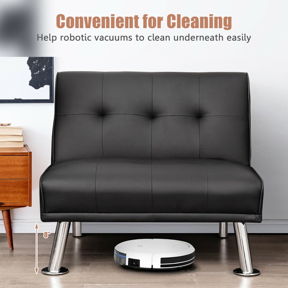 Finihen Folding PU Leather Sofa Couch, Leather Couch, Folding PU Leather Single Sofa with Metal Legs and Adjustable Backrest, for Living Room, Bedroom, Black Finihen Folding PU Leather Sofa Couch, Leather Couch, Folding PU Leather Single Sofa with Metal Legs and Adjustable Backrest, for Living Room, Bedroom, Black