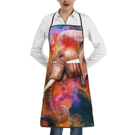 

Pofeuu Oil Paintings of Elephants Print Aprons with Pockets Cute Aprons for Kitchen Cooking Server Barber Chef Apron