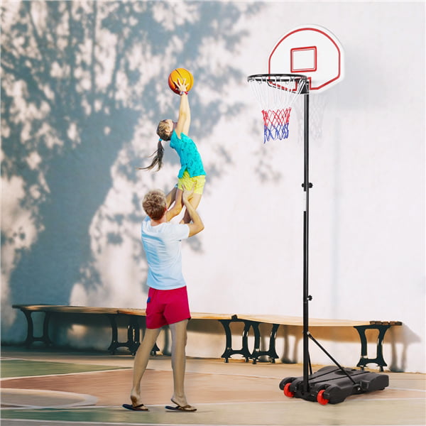 Topeakmart 5.2-7 ft Height-Adjustable Removable Basketball Hoop System w/ 29 Inch Backboard & Wheels for Kids Play Indoor/Outdoor 