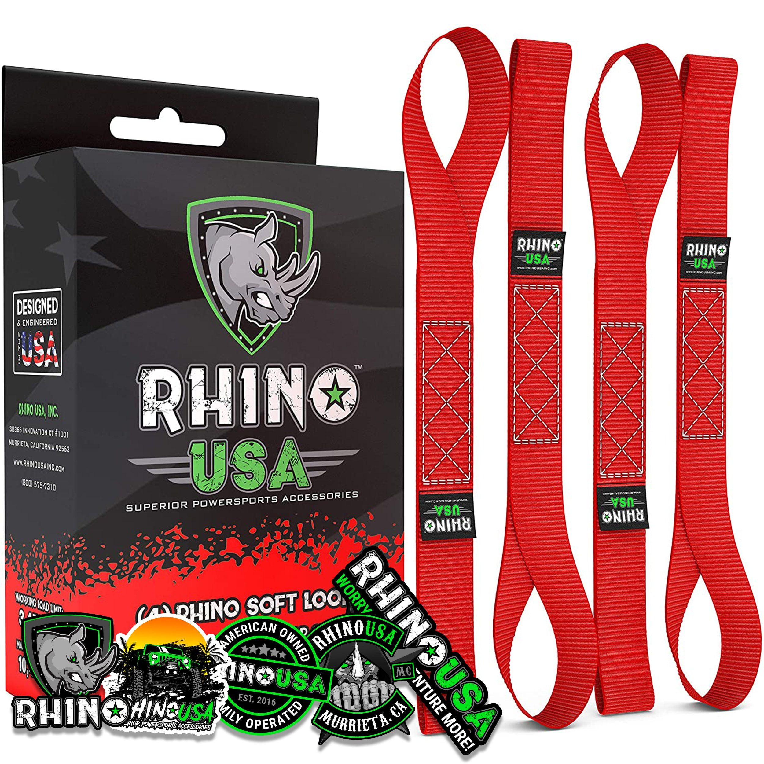 Rhino USA 1.7" x 17" Soft Loop TieDown Straps (4Pack) 10,427lb Max Break Strength (2" H, 9oz