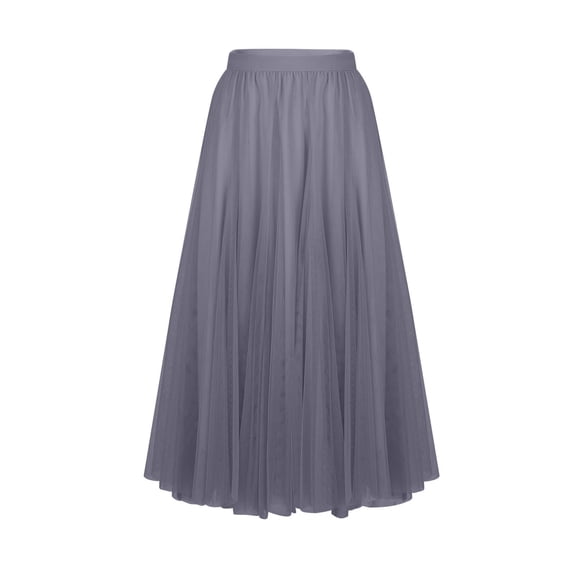 Ygbgbb Women's Elastic Waist Mesh Skirt Flowy A-Line Tulle Maxi Skirts Solid Pleated Casual Long Skirt for Party & Wedding & Bridesmaid & Spring Dark Gray S