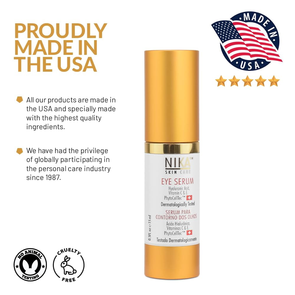 NIKA SKIN CARE - Eye Serum with Vitamin C & E, Hyaluronic Acid, Caffeine, and Swiss Apple Stem Cells - Day & Night