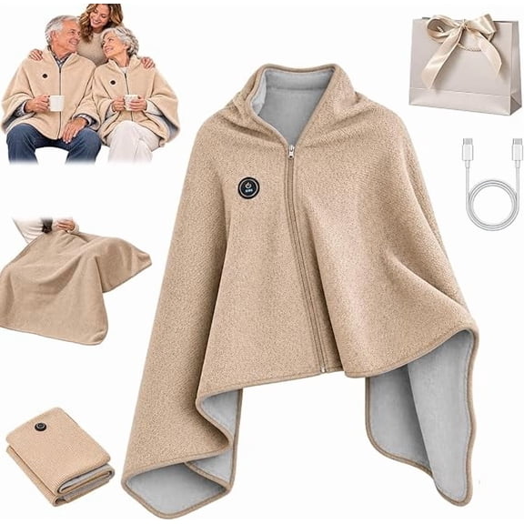 2027 New Heated Shawl Wraps for Women, USB Wearable Blanket Portable USB Heated Blanket Shawl with 3 Heat Settings & Fast Heating, Home Outdoor Office Use, A great choice for parents(Beige)