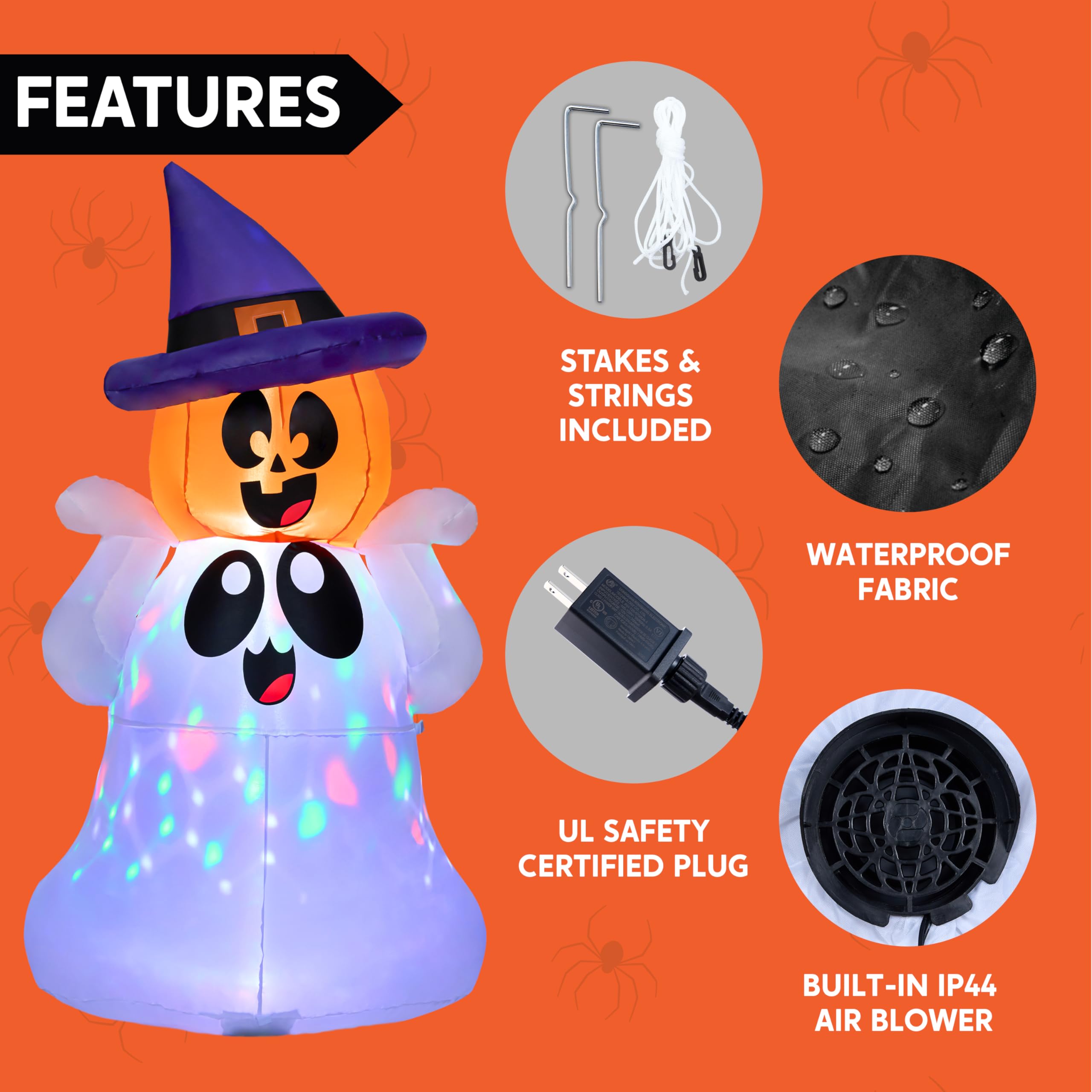 Joyfy 5ft Halloween Inflatable Ghost Pumpkin with LEDs photo 4
