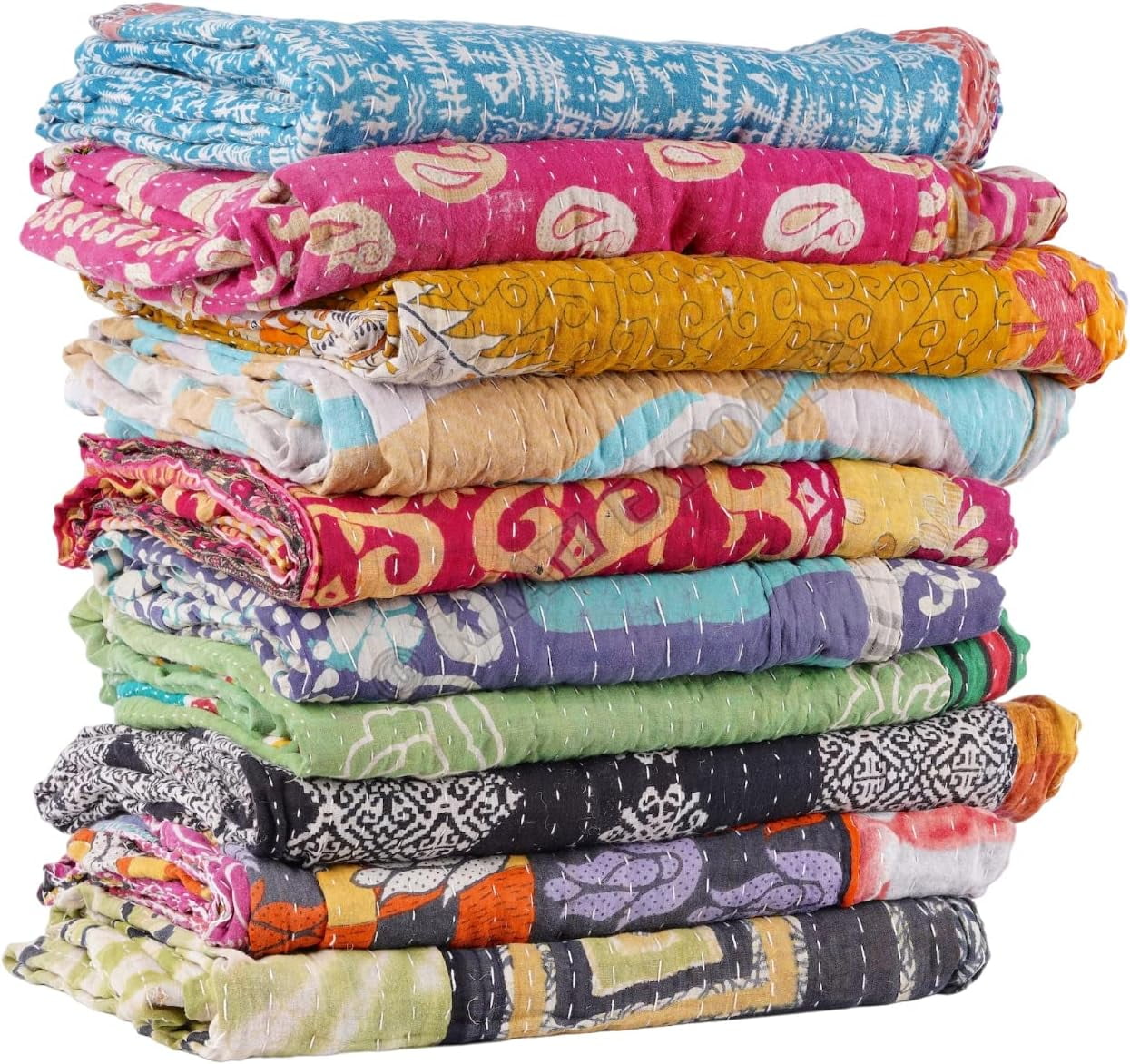 Nilehari Handicrafts Vintage Kantha Quilt, Kantha Throw Blanket, Cotton, Twin Size, All Seasons, 5 Count