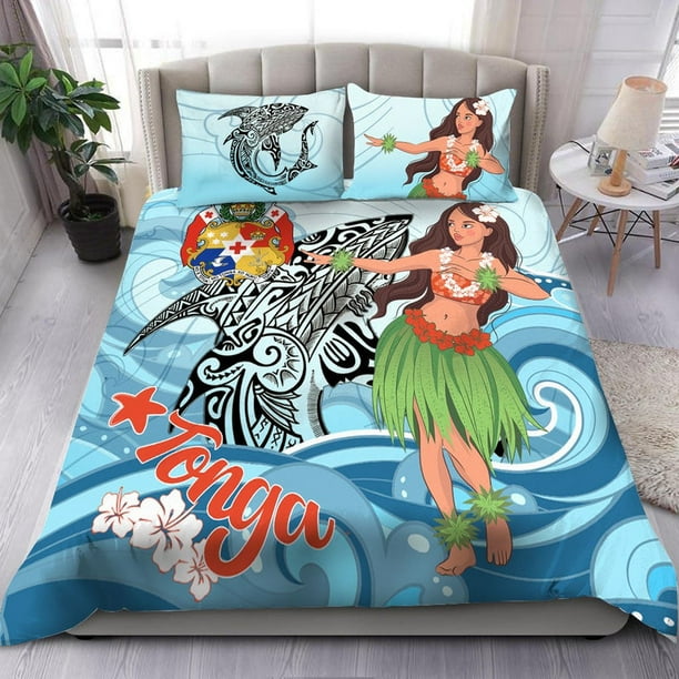 Juego de cama Tonga - Niñas polinesias con tiburón