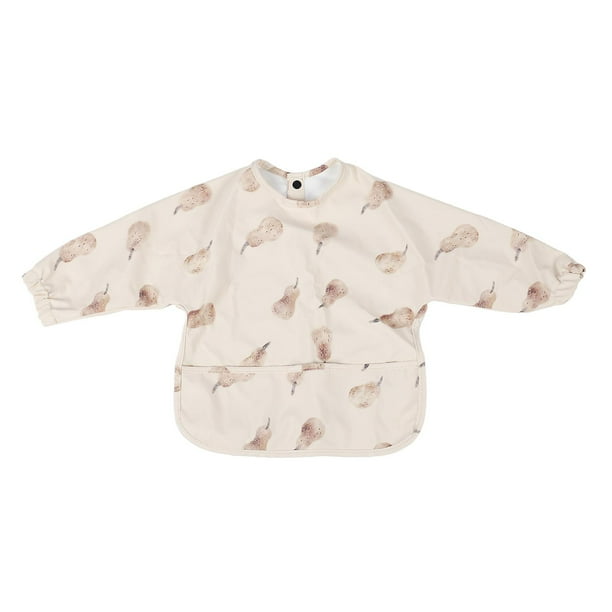 Baby Bibs Waterproof Long Sleeve Soft PU Bibs for 6-12 Months Fruit Print Size S Pear Grey
