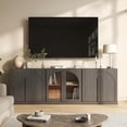 thumbnail image 6 of BELLEZE Modular 3-Piece Set Storage Cabinet, 2 Arched Wood Accent Cabinet and Display Glass Door Storage with Adjustable Shelf, Freely Configurable Sideboard for Living Room Kitchen, Ebony, 6 of 7