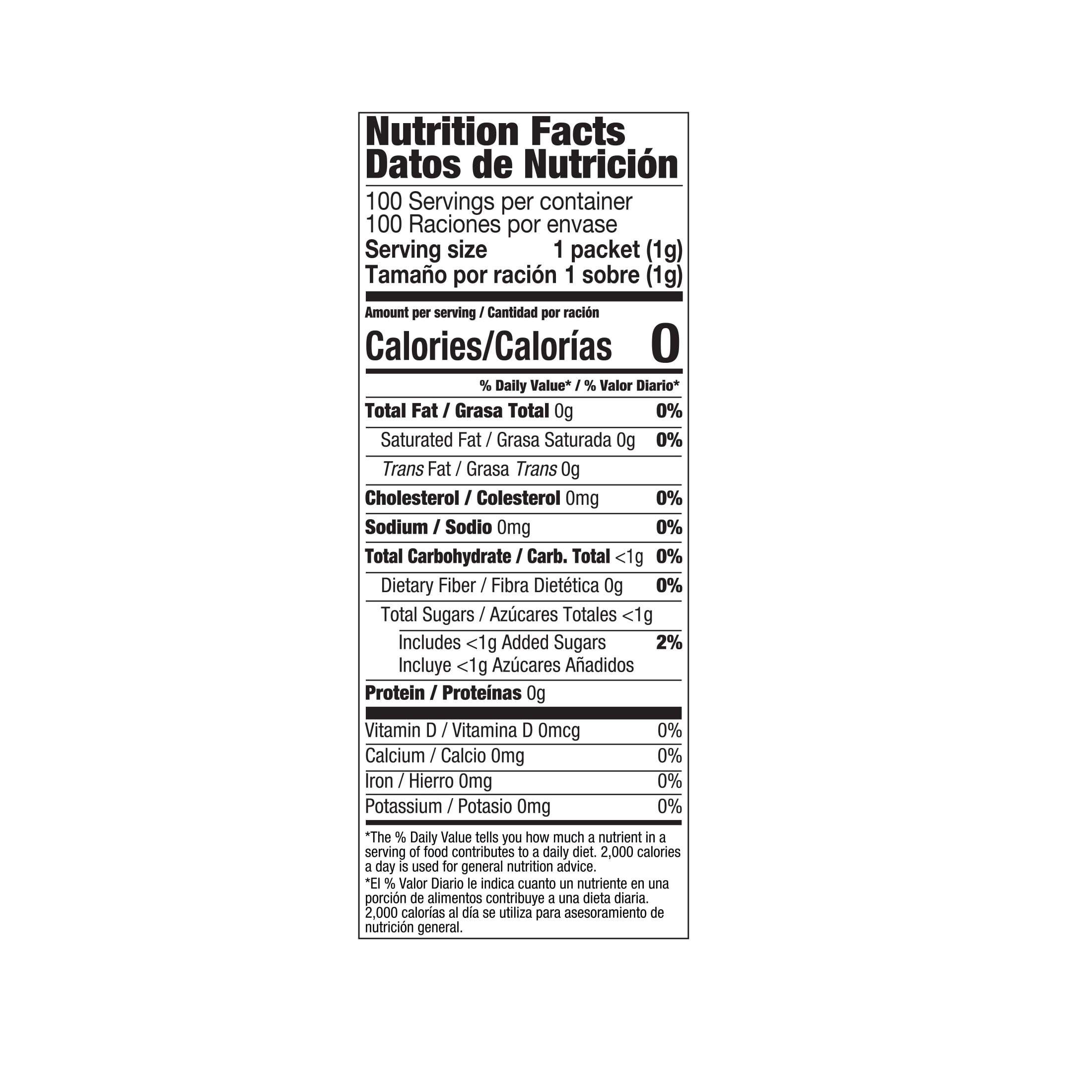 Great Value No Calorie Stevia, Sweetener Blend with Stevia Extract, 100 Packets, Carton Box