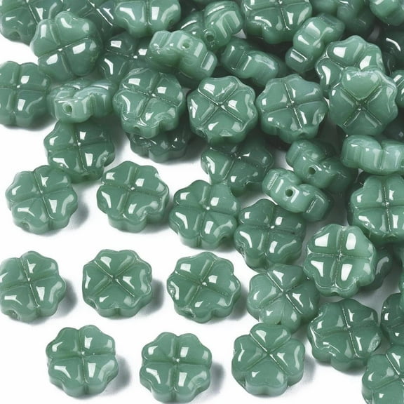 50pc Spray Painted Glass Beads Imitation Jade Clover Sea Green 10x10x5mm Hole: 1mm DIY