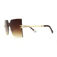 thumbnail image 3 of Womens Wave Beveled Lens Oversize Shield Rimless Fashion Sunglasses Gold Brown, 3 of 4