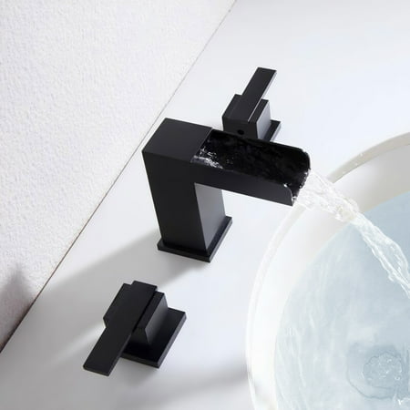 Homary Waterfall Widespread Double Handle Right Angled Bathroom Sink Faucet In Matte Black Finish Canada - Widespread Bathroom Sink Faucet Black
