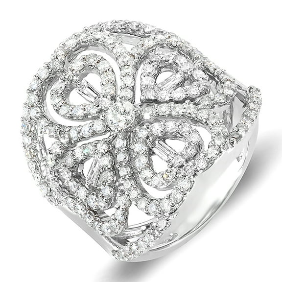 Dazzlingrock Collection 1.85 Carat (ctw) 14k Round and Baguette Diamond Ladies Designer Cocktail Right Hand Ring, White Gold, Size 6