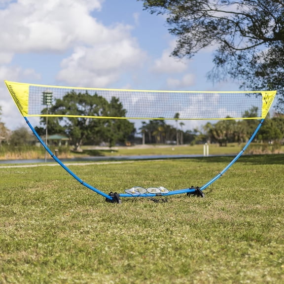 Easy Setup Badminton Set - 15 ft Net, 4 Rackets, 2 Shuttlecocks - Quick Setup Net for Backyard Games - Steel Shaft Badminton Rackets for Family Games - Durable Shuttlecocks for Outdoors
