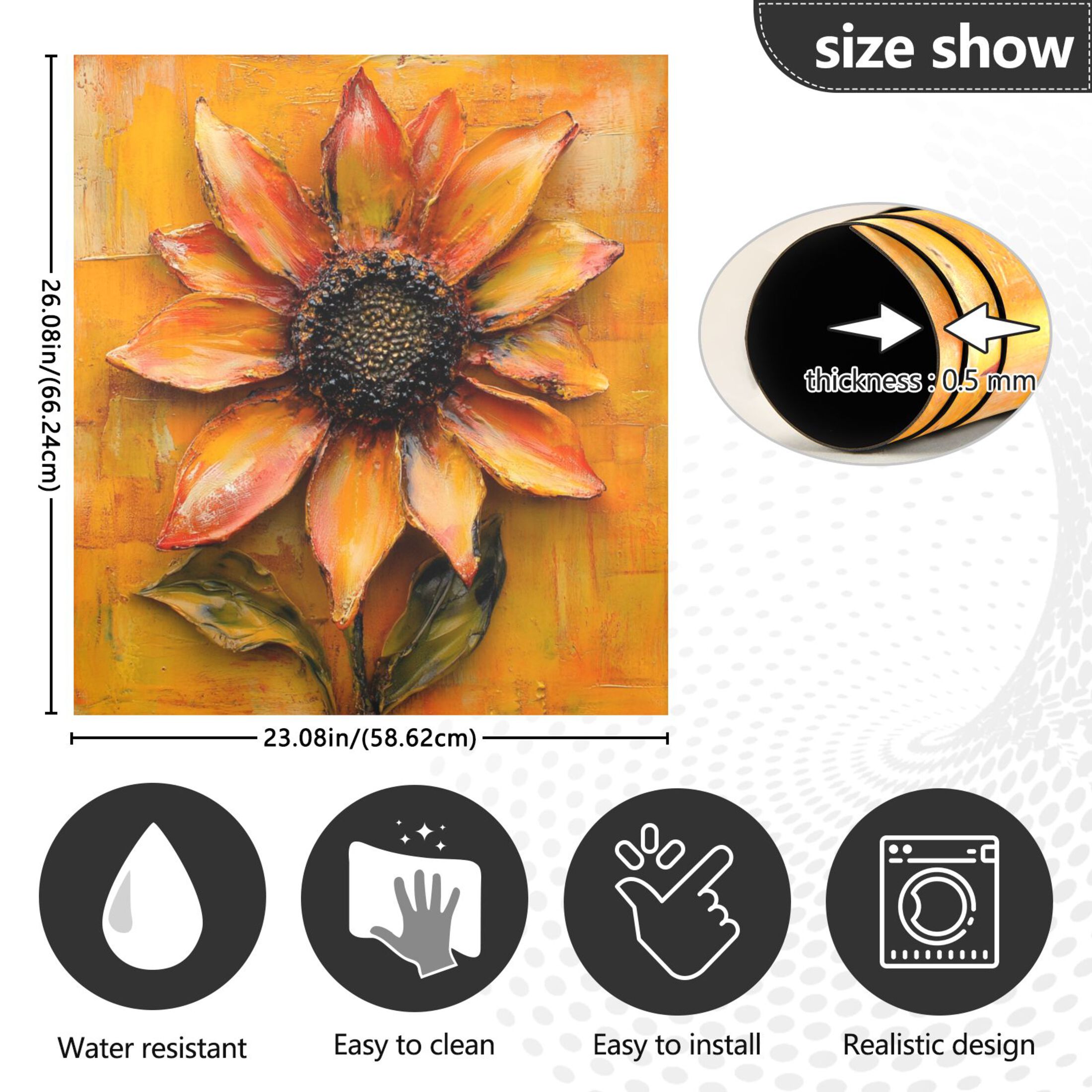 Dishwasher Magnetic Sticker 23x26 Inch Refrigerator Magnetic Sticker Washing Machine Magnetic Sticker Kitchen Panel Magnetic Sticker Home Decor Large Orange Flower