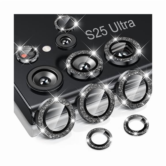 lulufa for Samsung Galaxy S25 Ultra Camera Lens Protector - Case-Friendly, Ultra-HD 9H Tempered Glass Screen Protector, Anti-Scratch, Space Titanium Military-Grade Drop Protection, Glitter Black