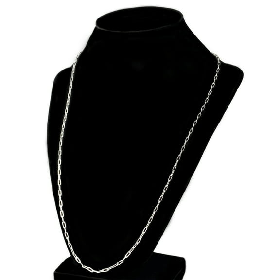 Real Solid 925 Sterling Silver Paperclip Necklace Paper Clip Chain Italy 24" Inch Long 2MM Wide