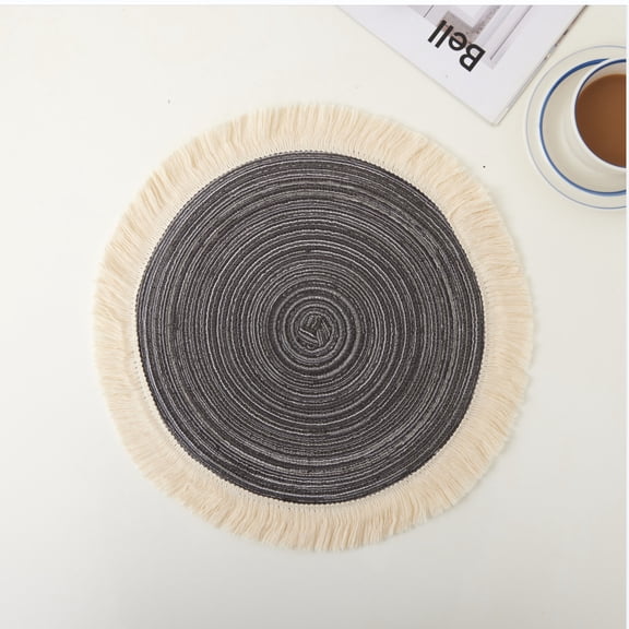 4PCS Hand-Woven Round Tassel Table mats, Western Food placemats, Cotton Rope Insulating mats, Woven Coasters 38cm