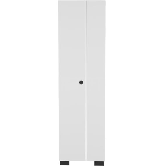 JERFIT Broom Storage Cabinet with Doors, Freestanding White Utility Organizer for Garage, Mudroom & Apartment