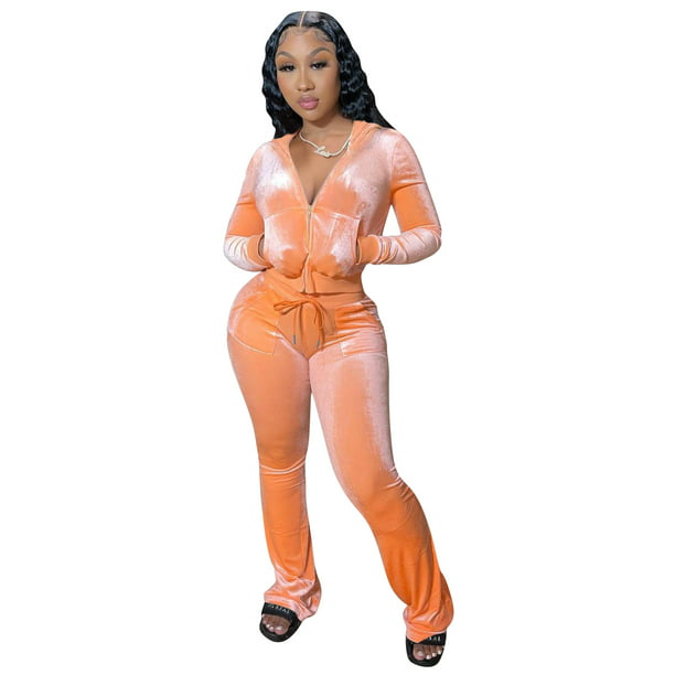 Classic Women's Long Sleeve Solid Velour Sweatsuit Set Hoodie and Pants  Sport Suits Tracksuits Women Velvet Tracksuit Activewear Sport Set -  Walmart.com