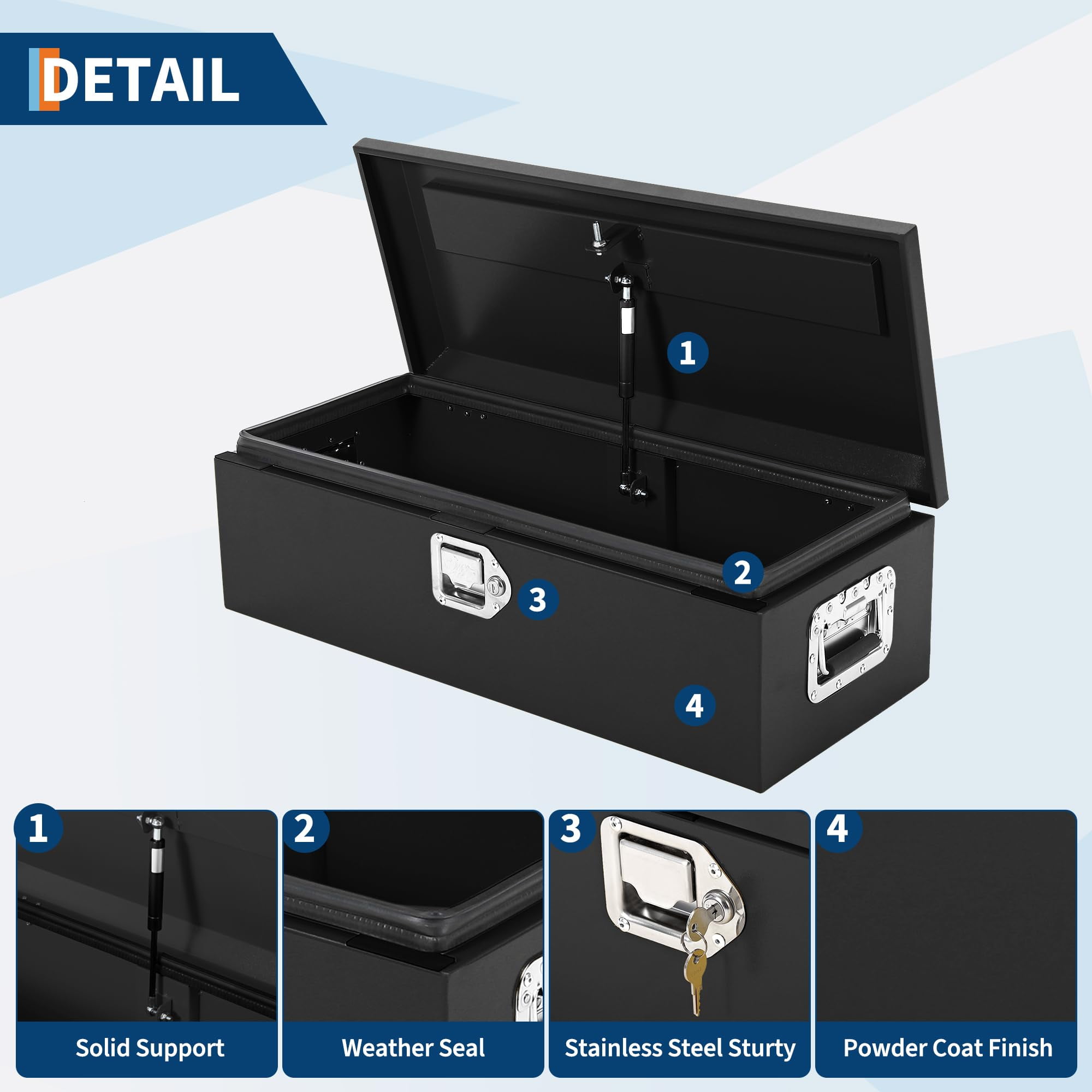 Truck Bed Tool Box,Heavy Duty Diamond Plate Tool Box with Side Handles, Lock and Keys,Storage Organizer Chest Box for Pickup, Truck Bed, RV, Trailer