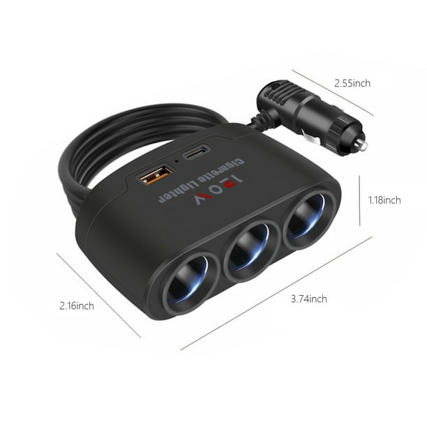 Hodwiequ Cigarettes Lighter Adapter, 120W Car Charger Adapter With Pd3.1  Charge(2Ft Cable), 24V/ 12V Car Splitter Adapter For All Car Devices Black  Free Size