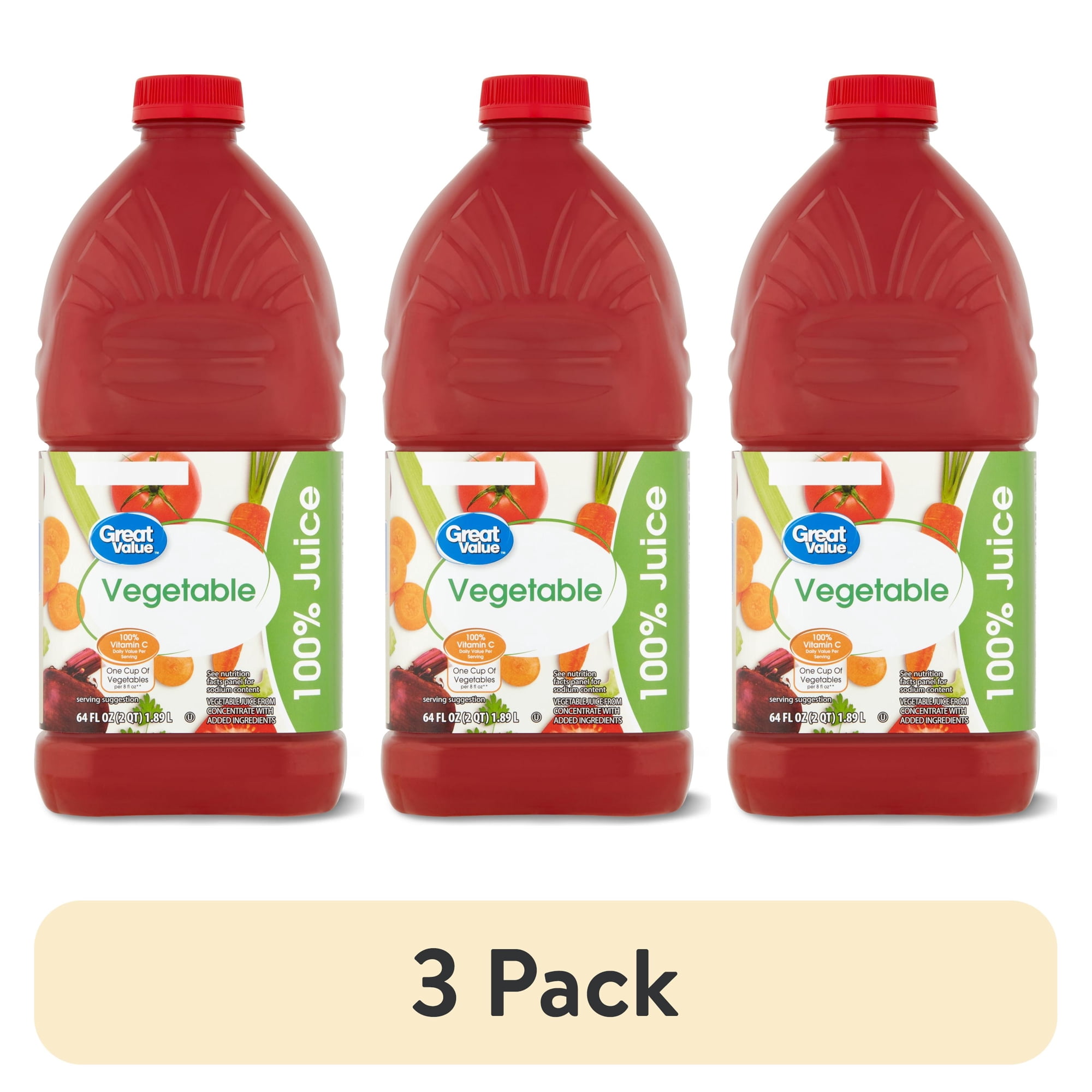 (3 pack) Great Value 100% Vegetable Juice, 64 fl oz