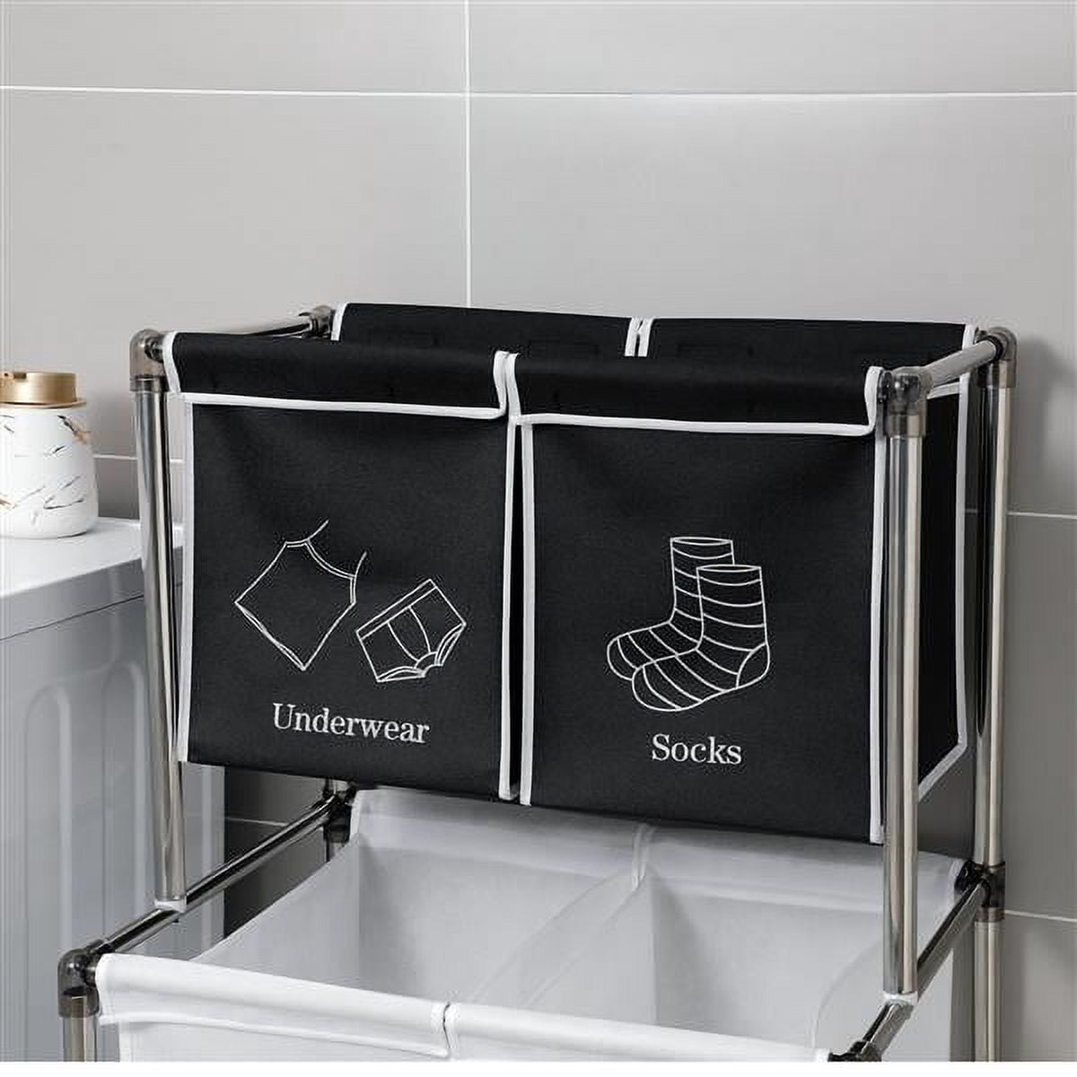 Laundry Hamper 2 Tier Laundry Sorter with 4 Removable Bags for Organizing Clothes, Laundry, Lights, Darks