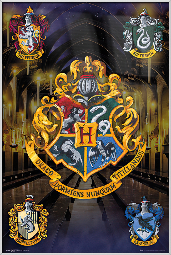 Harry Potter - Framed Movie Poster / Print (Hogwarts House Crests ...