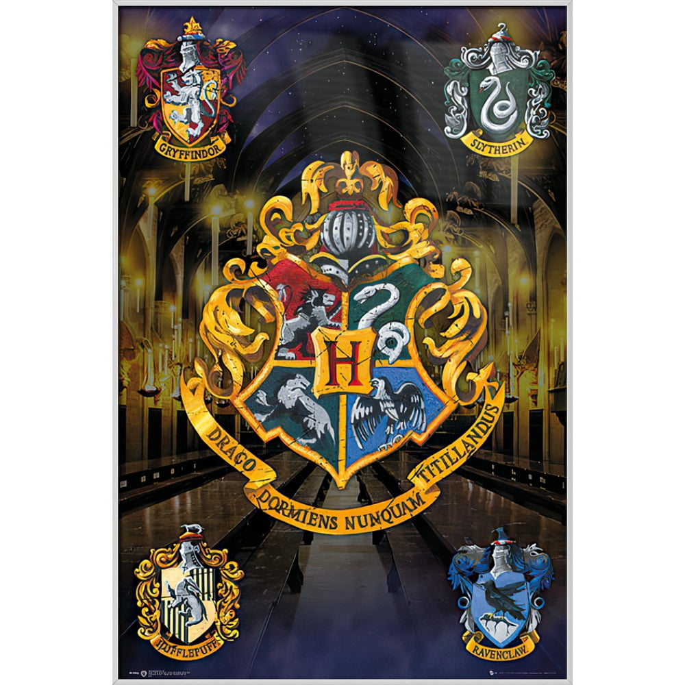 Harry Potter Framed Movie Poster / Print (Hogwarts House Crests) (Size 24" x 36") (Shiny