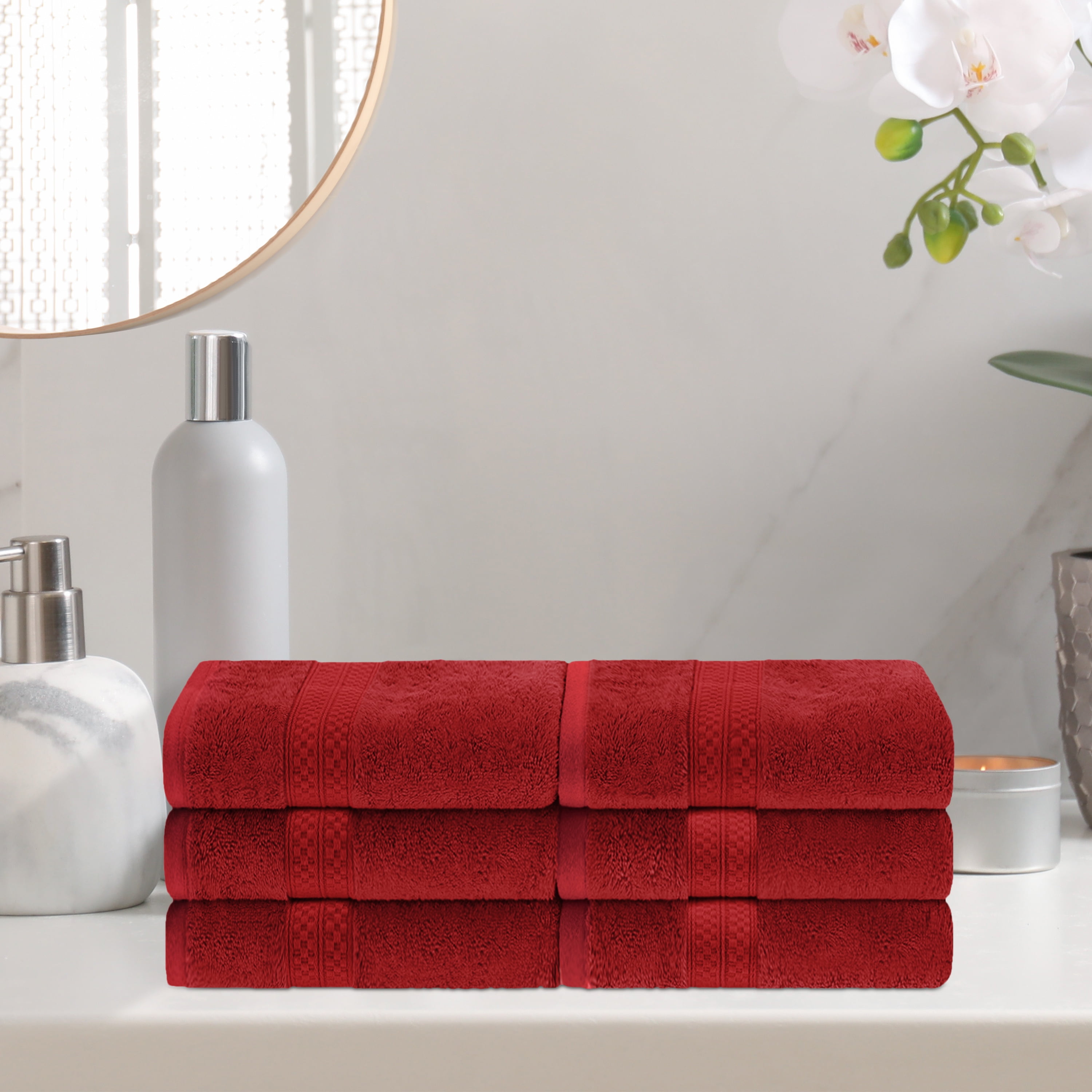 Meadowcove Rayon from Bamboo and Cotton Blend Solid 6-Piece Hand Towel Set , Crimson by Blue Nile Mills