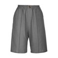 thumbnail image 6 of Womens Linen Shorts Knee Length with Pockets Elastic Waist Wide Leg Short Pants Lightweight Comfy Beach Fashion (S, Gray), 6 of 7