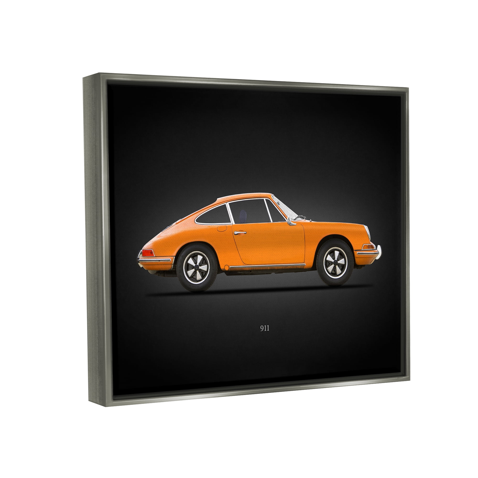 Stupell Industries Orange Classic Coupe Transportation Painting Gray Floater Framed Canvas Art Print Wall Art, 21 x 17