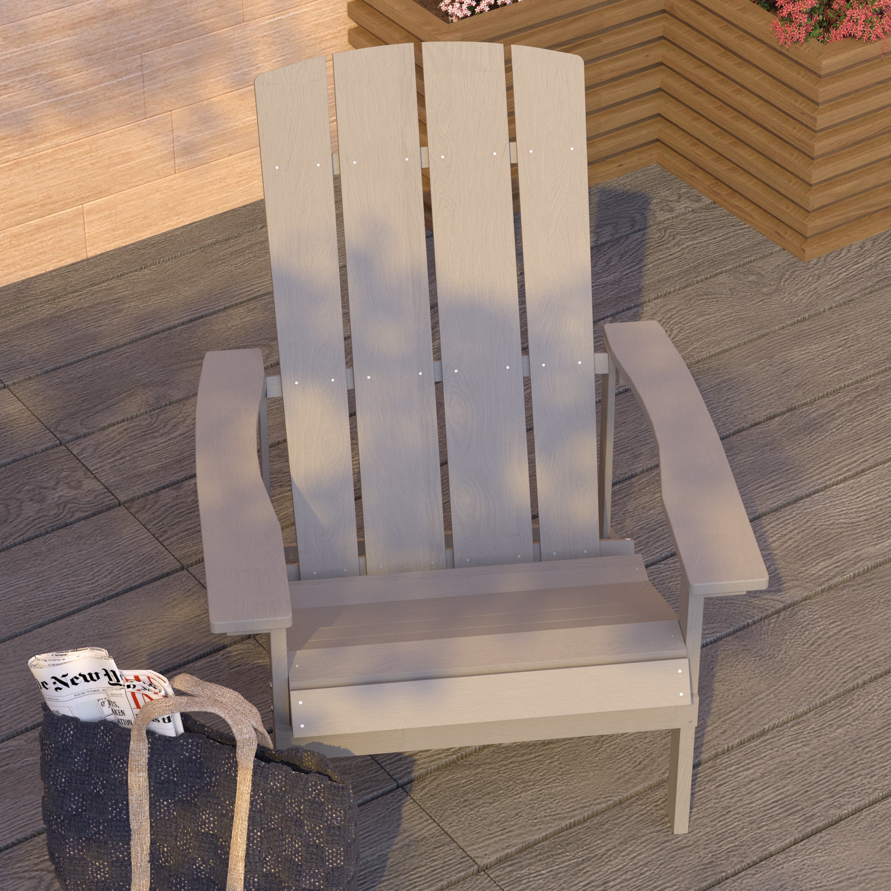 Merrick Lane Light Gray Adirondack Patio Chairs With Vertical Lattice Back And Weather Resistant Frame
