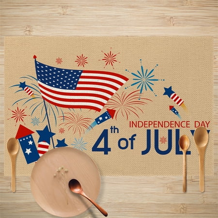 

4th of July Placemats Set of 2 American Flag Stars Gnome Independence Day Place Mats Washable Linen Placemat for Summer Kitchen Dining Table Home Party Decor