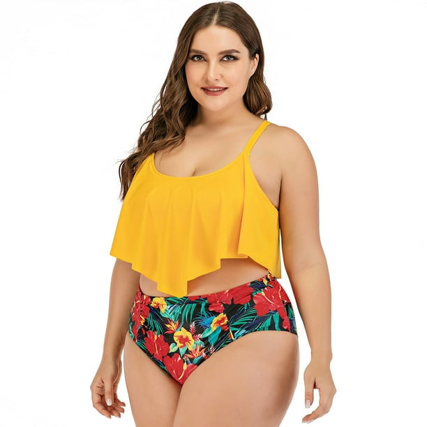 Yellow plus size store swimsuit