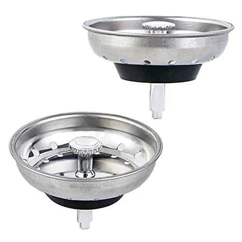 2 PCS Kitchen Sink Strainer and Stopper Combo Basket Replacement for Standard 3-1/2 inch Drain,Stainless Steel Basket with Rubber Stopper Bottom