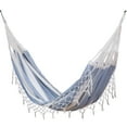 thumbnail image 1 of Sol Living Brazilian Patio Hammock Cotton Hammock Double Hammock for Two People Outdoor Patio Swing Chair Hand Woven Mayan Hammock Use Inside Outside Backyard Decor Porch Swing - Blue Stripes, 1 of 7