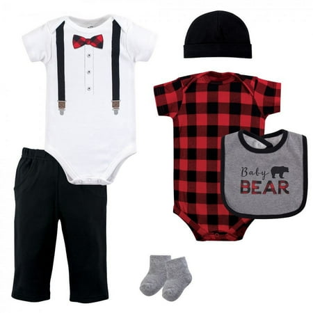 UPC: 0660168715248 | Little Treasure Baby Boy Layette 6-Piece Set  Lumberjack Bow Tie  0-3 Months
