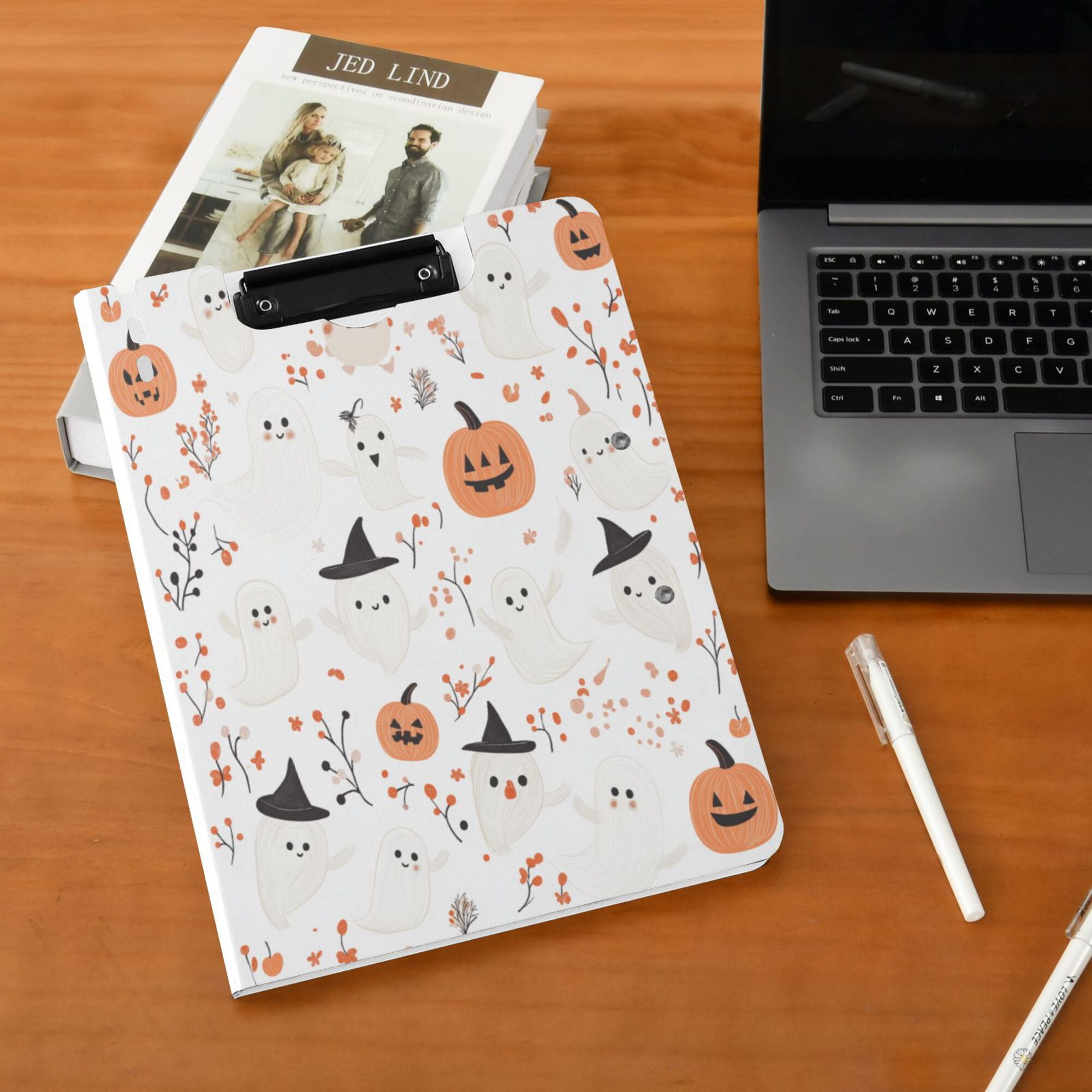 FORMRS A4 Clipboard Folder with Pen Holder Horizontal Foldable School Office Binder, Ghost Design