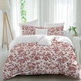 thumbnail image 2 of Farmhouse Red Duvet Cover Set, Vintage Flower Leaf Botanical Plant Soft Duvet Cover Twin Size Bedding Set 4 Pieces, 1 Quiltcover and 2 Pillowcases with Zipper, 1 Bed Sheet for All Seasons, 2 of 9
