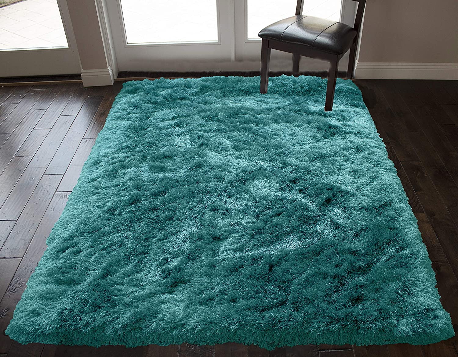 Cosy Thick Soft Blue Shaggy Rug Fluffy Duck Egg Teal Non Shed Living Room Rugs 