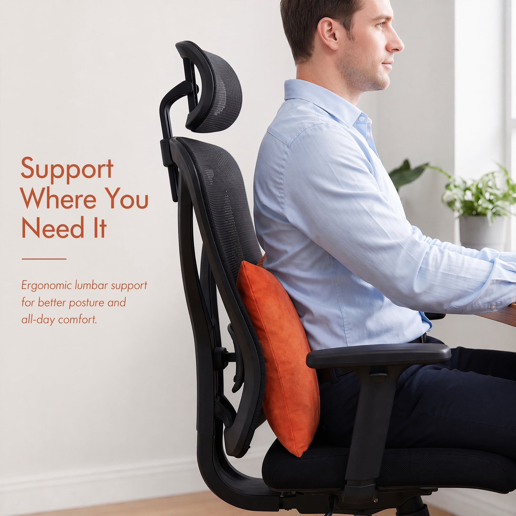 Unique Bargains Lumbar Support Pillow Down Back Support Orange 14.2" x 9.8"