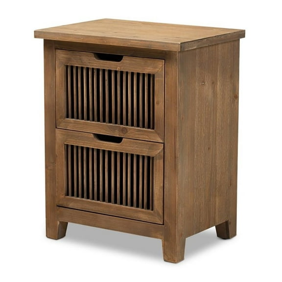 Bowery Hill Medium Oak Finished 2-Drawer Wood Spindle Nightstand