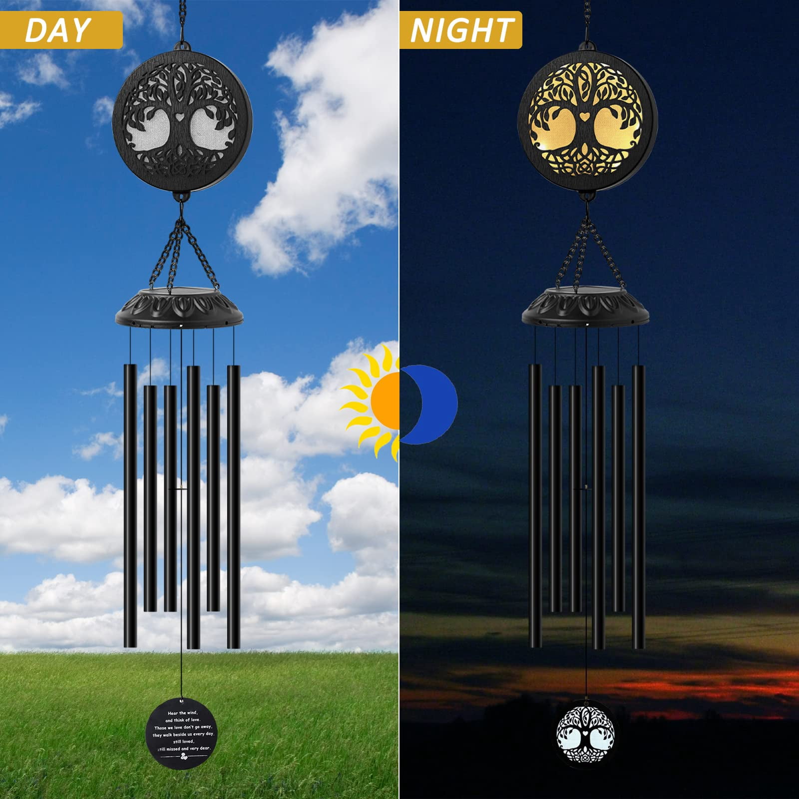 Solar Tree Of Life Wind Chimes - Memorial Gift For Mom  Outdoor Garden Decor