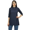 thumbnail image 3 of Phagun Women's Blue Cotton Modal 3/4 Sleeve Button Down Blouse Shirt Top - 12, 3 of 8