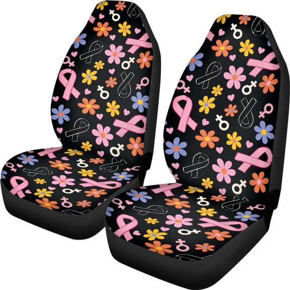 XYZCANDO Breathable Automotive Accessories Truck Sedan Van, Waterproof Durable Car Front Seat Covers 2 pcs Polyester Pink Ribbon